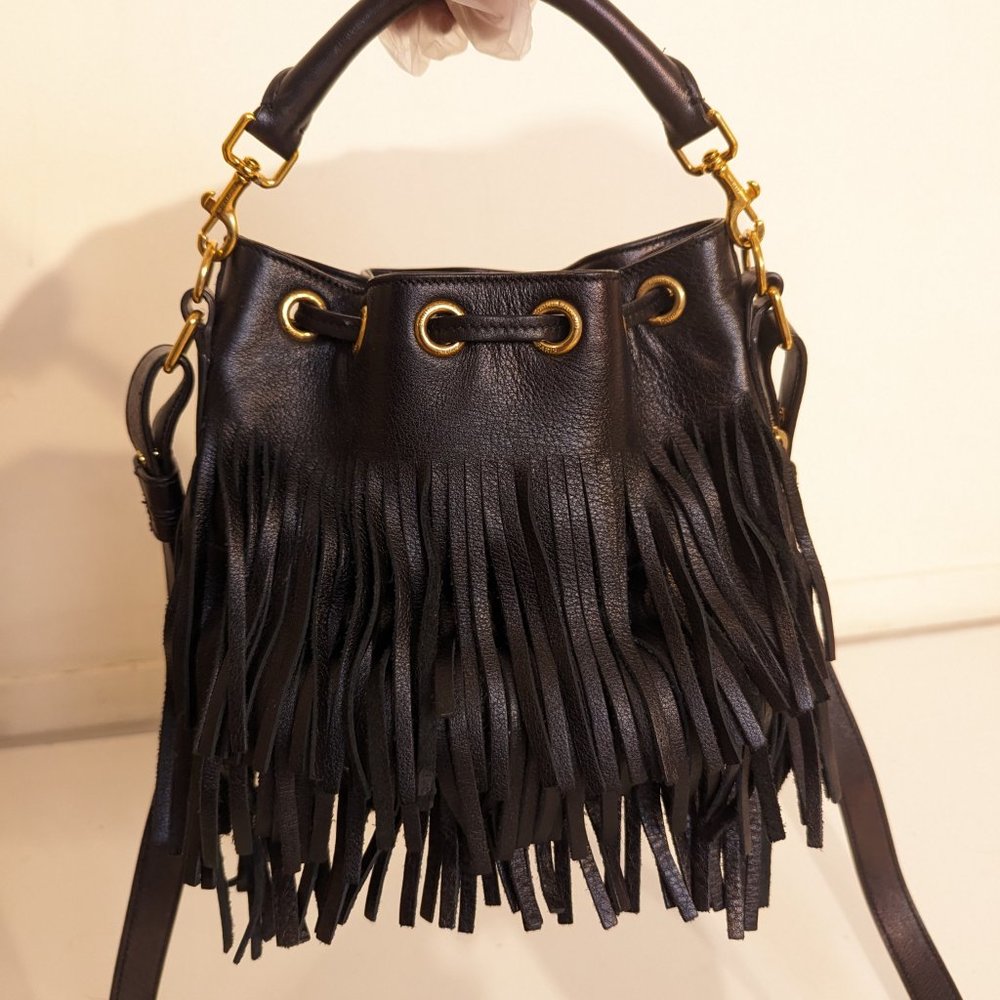 YSL Yves SAINT LAURENT Small Fringe Bucket Bag black gold vintage  Emmanuell - Picture 4 of 12